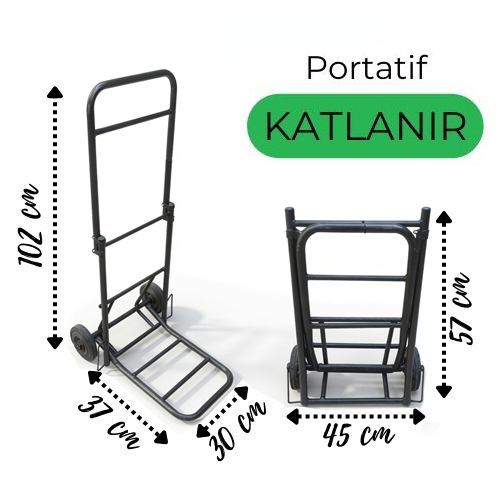 Siyah Katlanır Yük Koli Taşıma Arabası Orta Boy 