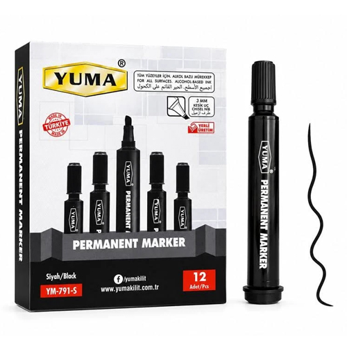 Yuma Parmanent Yuvarlak Uçlu Koli Kalemi Siyah