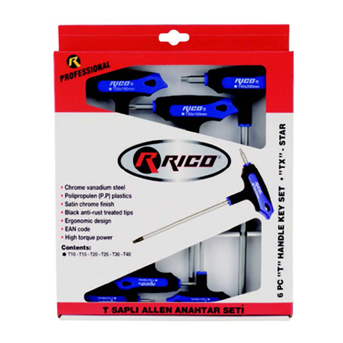 Rico 6 Parça T Tip Torx Delikli Allen Anahtar Takımı