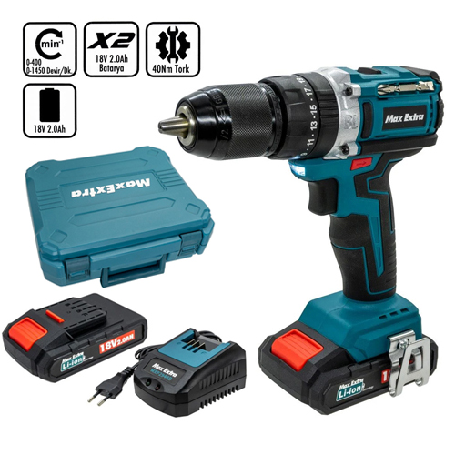 Max Extra MXP 2944D Çift Akü Şarjlı Matkap 18V