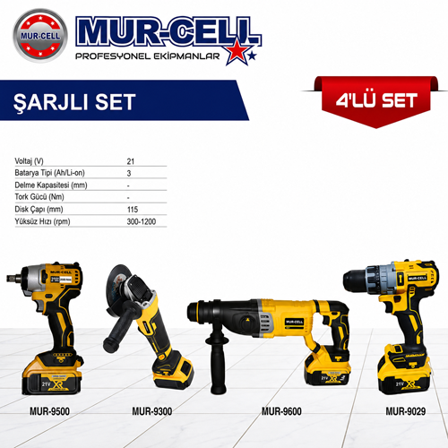 Murcell Kömürsüz Şarjlı Set 4 Makine 1 Çantada